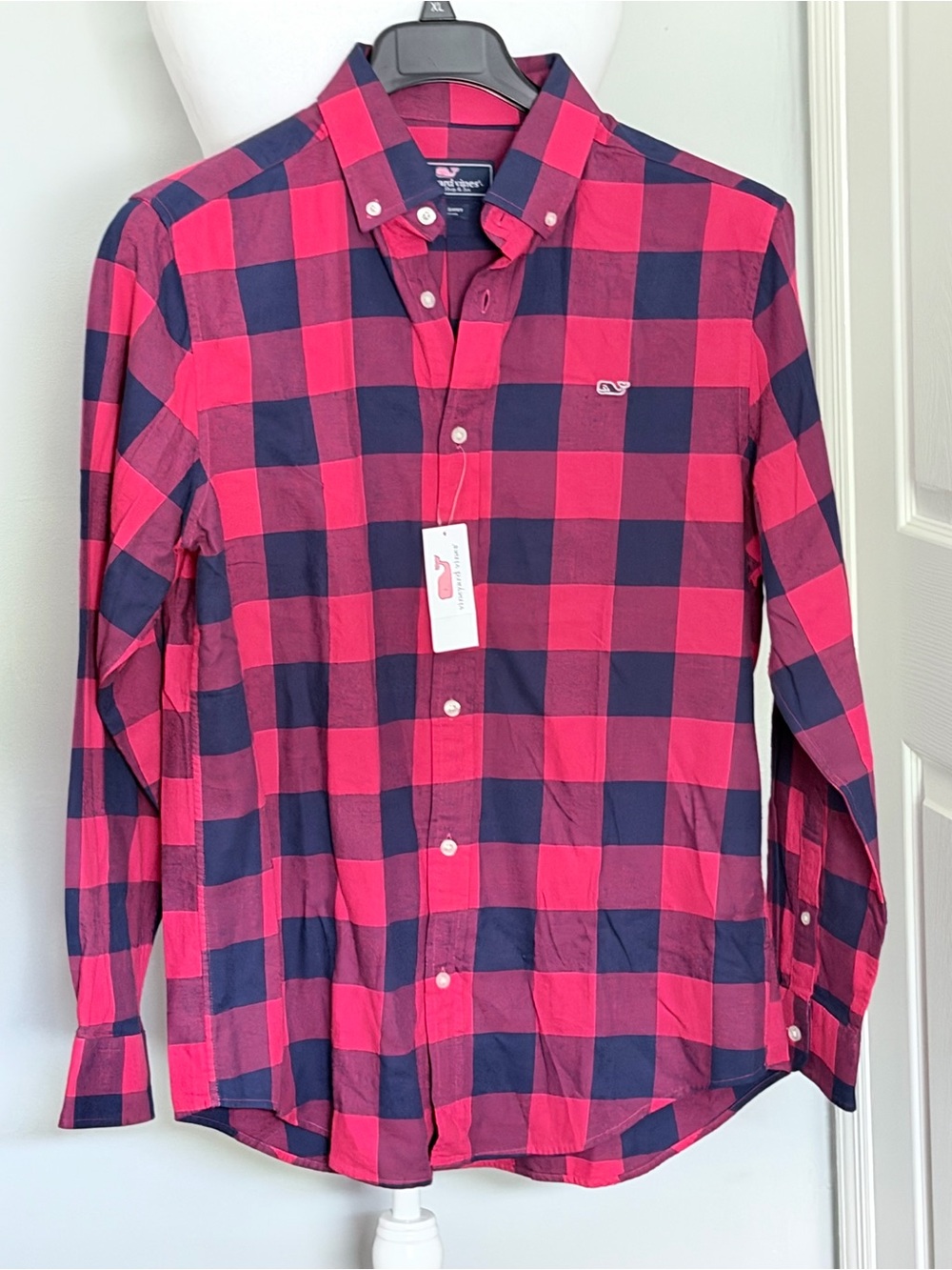 Vineyard Vines Whale Shirt Red Navy Buffalo Plaid Flannel Button Down  M   NWT